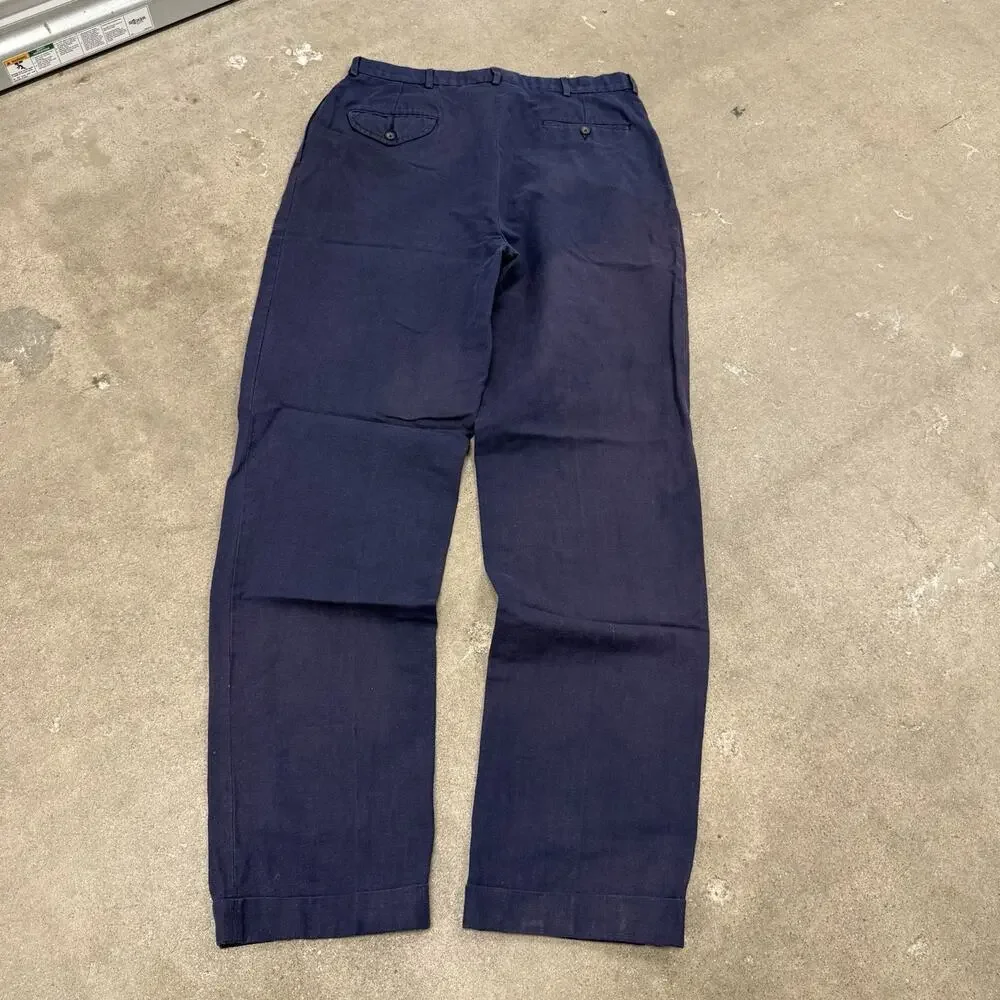 Vintage Polo Ralph Lauren Pants Mens 33x34(34x36) Linen Cotton Blend Pleated